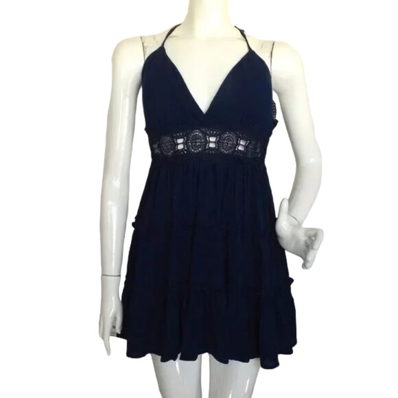 IRIS Dress, M, Lace Cutout Waist/Back straps, Mini/Short, Padded, Navy Blue - Picture 1 of 14